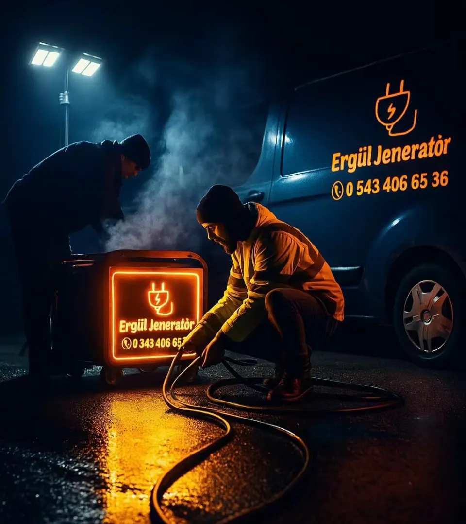 Gece saatlerinde portatif jeneratör bağlantısı yapan teknik ekip (tanıtım görseli)
